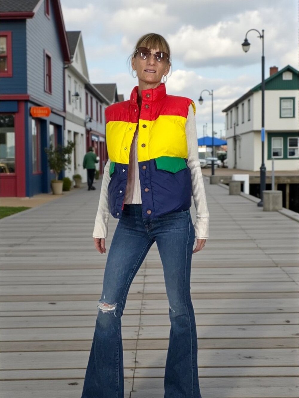 Mother The Pillow Talk Tri Color Puffer Vest Jacket XS Striped NEW